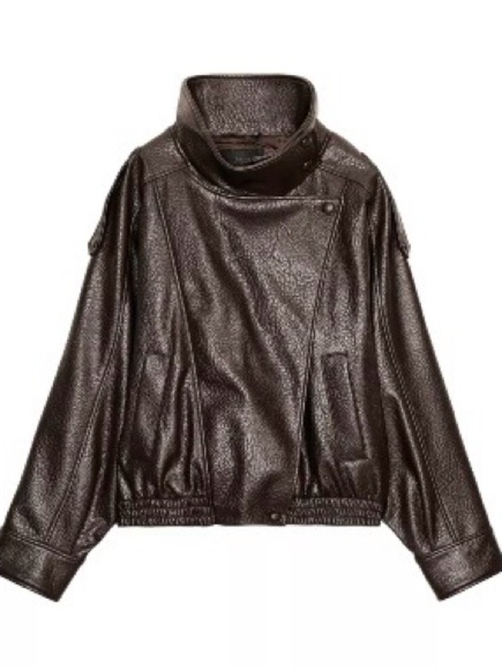 Zara Terez Dark Brown Faux-Leather Stand Collar Jacket